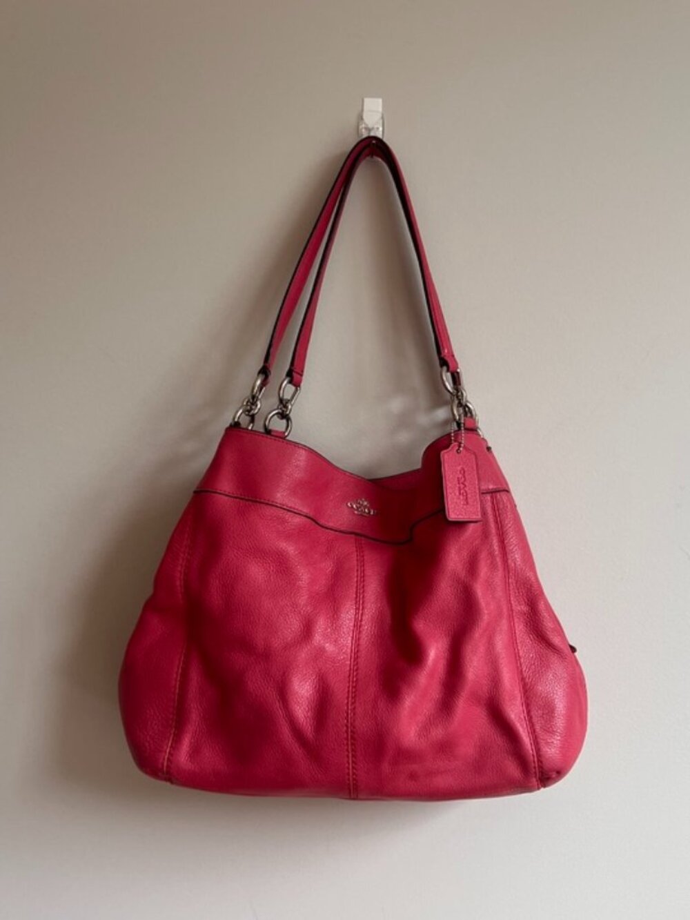 Coach Pink Pebbled Leather Shoulder Bag / Hobo Tote - Silver Hardware